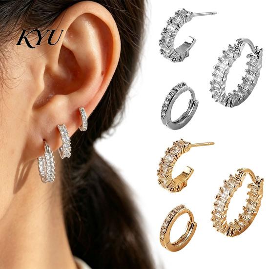 Dainty Stackable Earring Set 3Pcs Elegant Zirconia Full Stud Earrings Set, Classic Metal Hoop Circle Earring, Hypoallergenic Copper Jewelry
