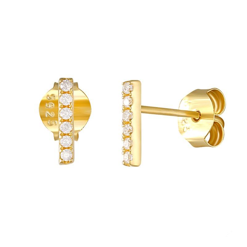 Fenny Fashion 925 Sterling Silver Versatile Diamond Pave Bar Piercing Stud Earring for Women Europe and America Hot Sell Jewelry