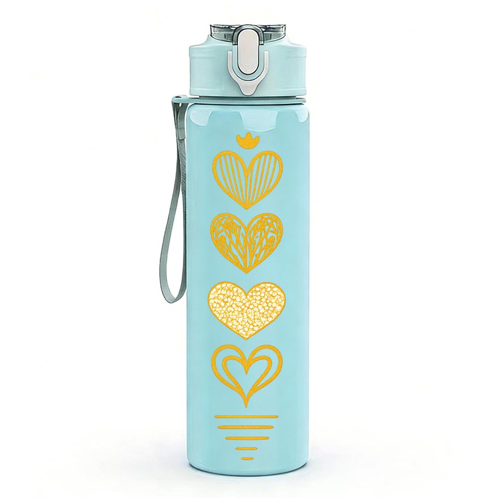1PC Stack Golden Heart Silhouette 750ml Color Plastic Sports Water Bottle Leakproof Flip Straw Lid For Sports Office Home Use