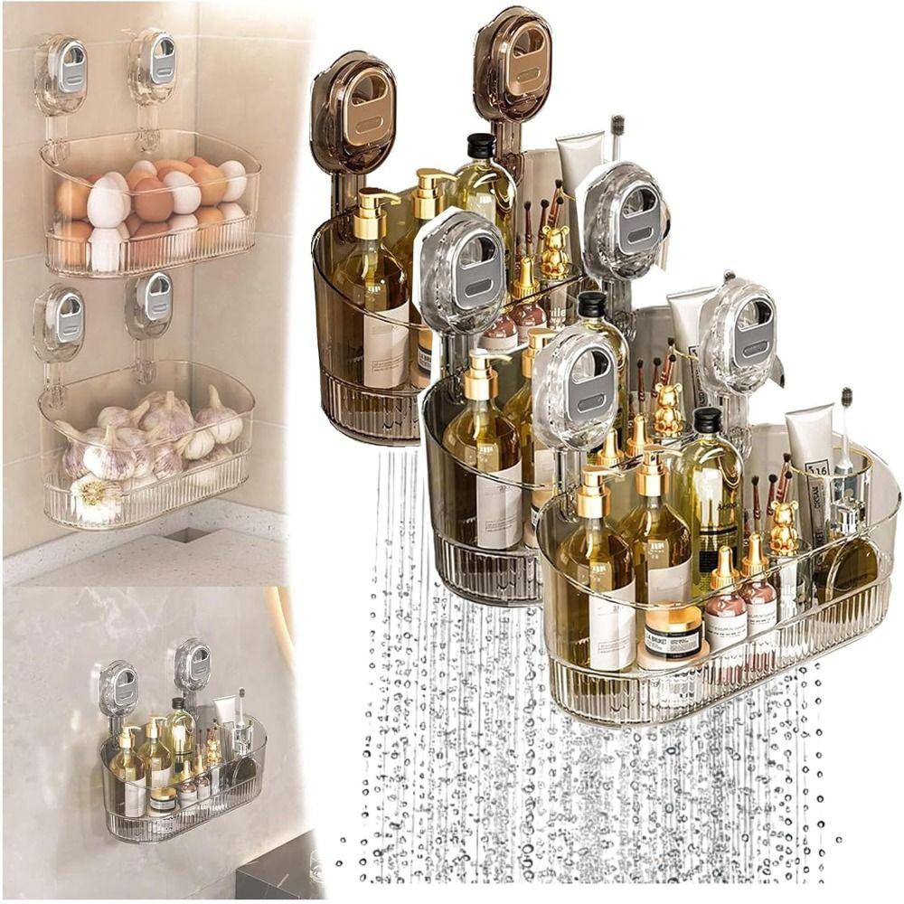 Transparent Suction Cup Shower Rack Wall Mounted Shower Rack Kitchen Storage Basket for Home