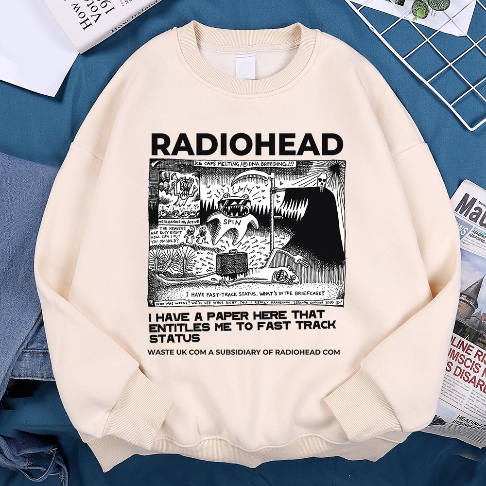 Смешная одежда с принтом Radiohead для мужчин и женщин, хип-хоп, свободное худи, винтажный пуловер, толстовка, осенний флис, флисовый пуловер, для пары