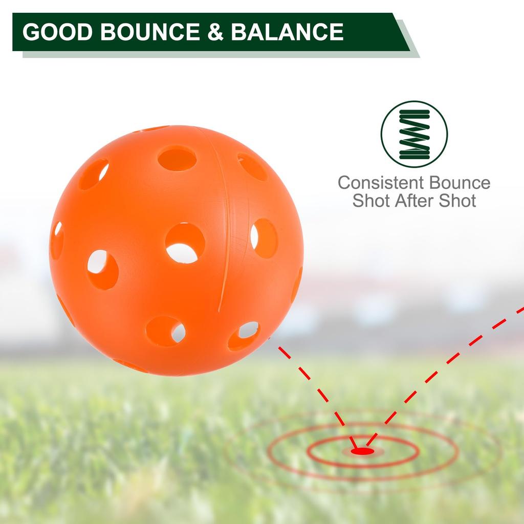 Мячи для пиклбола PATIKIL Outdoor Pickleball 26 лунок, упаковка 12 штук, оранжевые, для любительского спорта в помещении и на открытом воздухе