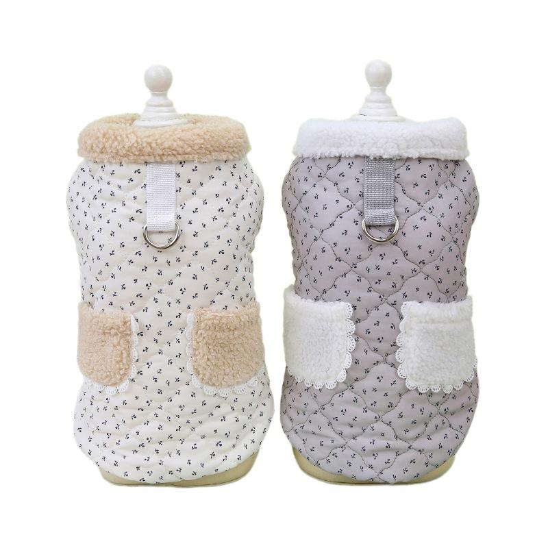 Autumn and Winter Plush Pocket Dog Clothes with Drawable Pocket Starlight Coat Teddy Dog Parkas with Plush Small Pet Clothes