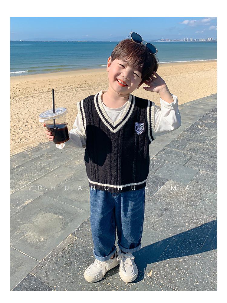 Детский жилет-свитер в студенческом стиле - вязаный жилет на весну и осень для мальчиков и девочек