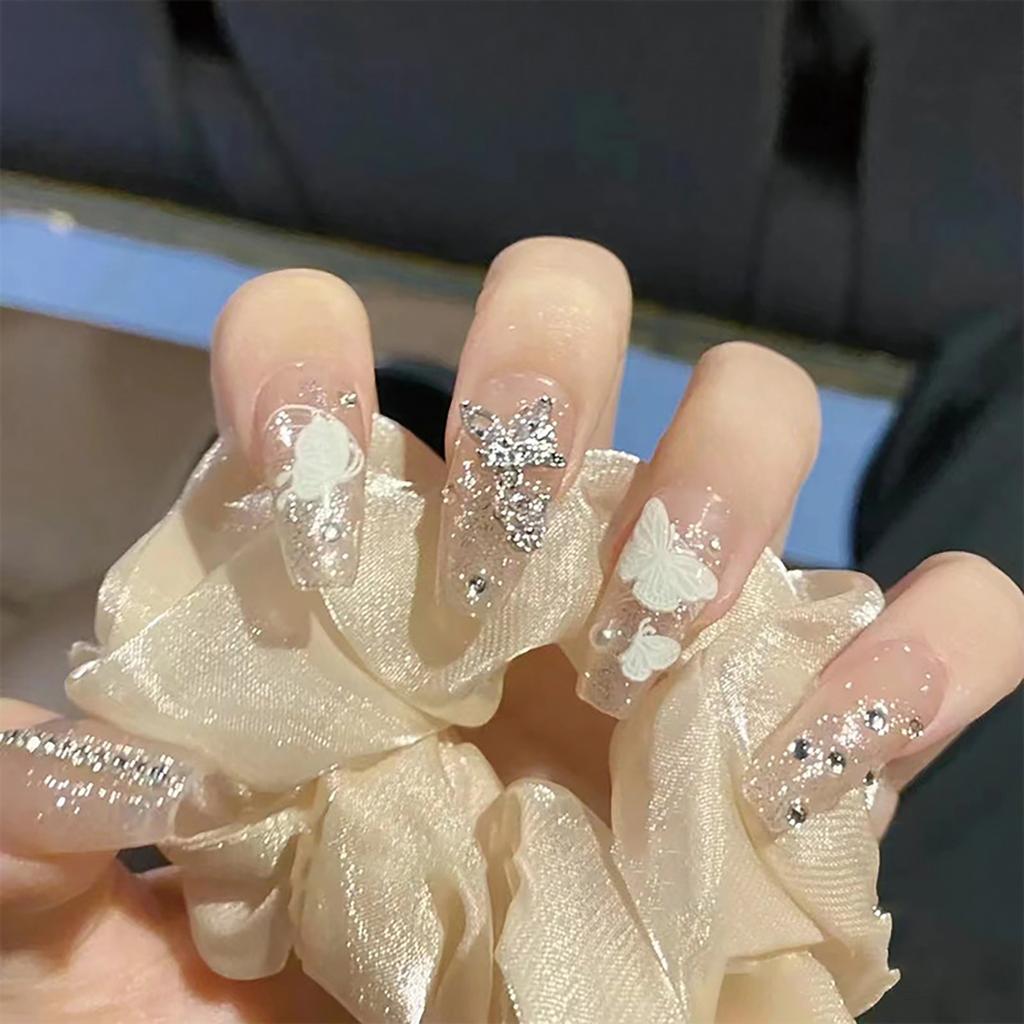 Wearing Nails Three-dimensional Butterfly Rhinestone Wearing Manicure Advanced Wearing Nails Long Style Detachable 10ml