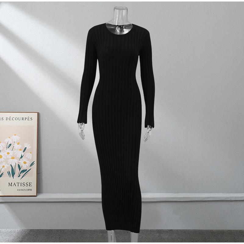 Сплошное цветное вязаное платье с круглым вырезом и длинными рукавами, женское плиссированное тонкое белое длинное платье, женская офисная уличная одежда, Vestido