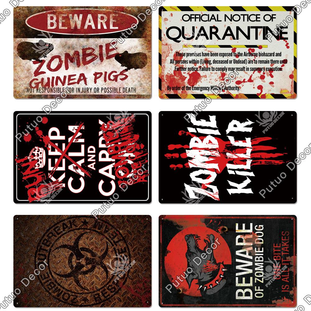 Mfoever Tin Decor Zombie Vintage Tin Sign Plaque Metal Plate Retro Posters Wall Decor for Bar Pub Club Man Cave Art Painting