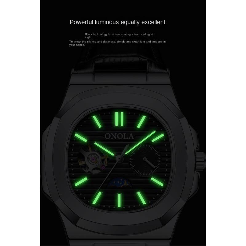 Top Brand High Quality Sun Moon Star Morning Automatic Mechanical Watch Hollow Leather Waterproof Men's Watch