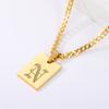 Gothic A -Z Initial Letter Statement Necklace For Women Men Stianless Steel Square Letter Rectangle Medallion Choker Jewelry
