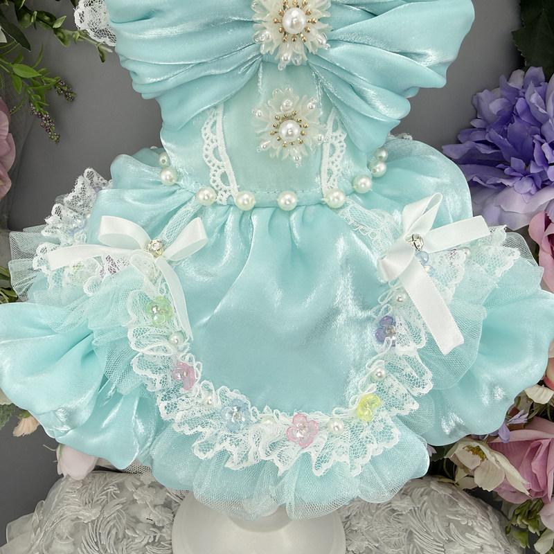 Pet Spring and Autumn Mesh Puff Skirt Dog Cat Princess Skirt Pearl Teddy Pet Tank Top Dog Clothes for Small Dogs Puppy Clothes