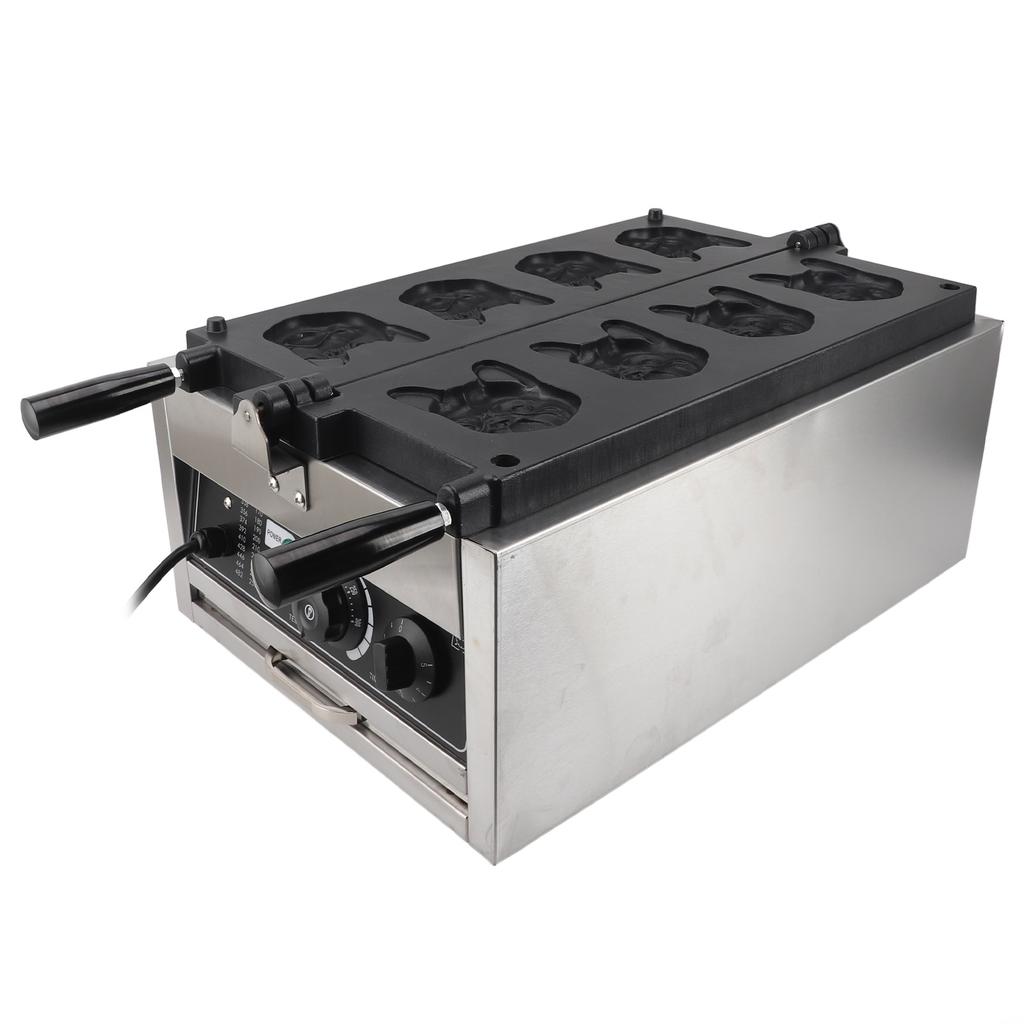 Профессиональная вафельница с антипригарным покрытием, 8 форм, забавная форма бульдога, двусторонний нагрев, электрическая вафельница