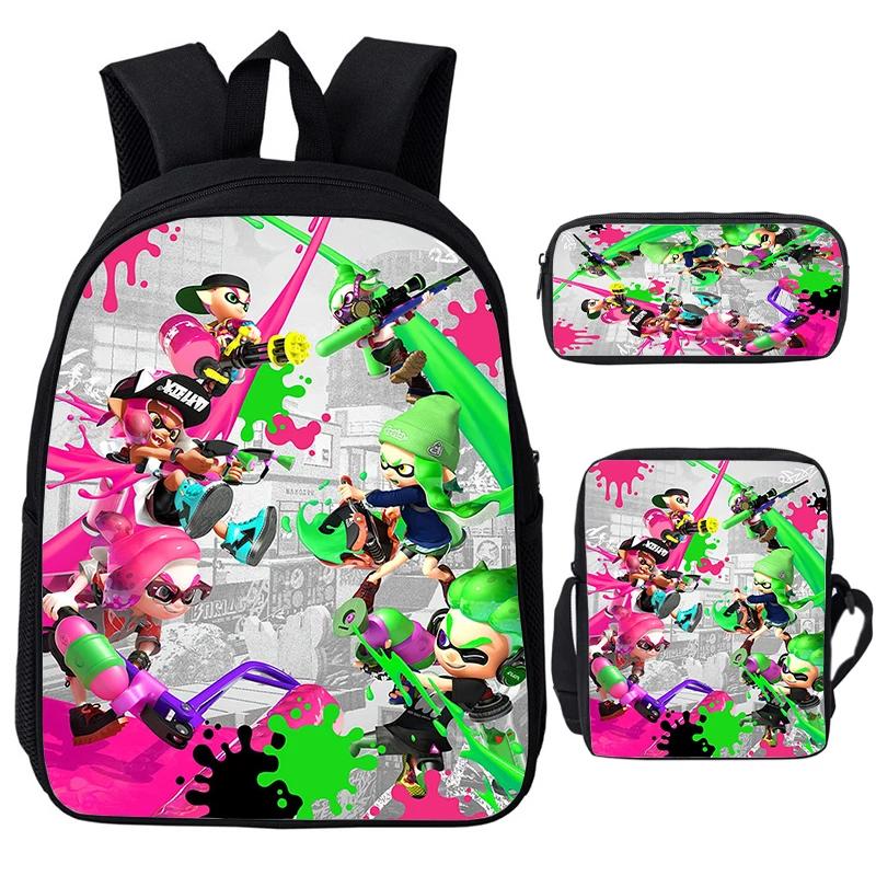 Горячая игра Splatoon 3 Детский школьный рюкзак большой емкости с плечевыми сумками, пеналами, школьными сумками для мальчиков и девочек, лучший подарок