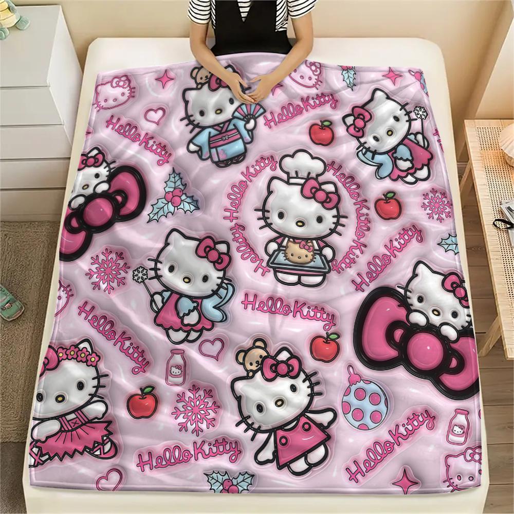 1 шт. Фланелевое одеяло с принтом мультфильма Hello Kitty, Высокое качество, Для всех сезонов, Декор для дома, Тепло и уют, Идеально для рождественских подарков