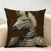 Zebra Dressed Up Portrait Cushion Cover Durable Hypoallergenic Organic Linen Short Pillow Cover Washable