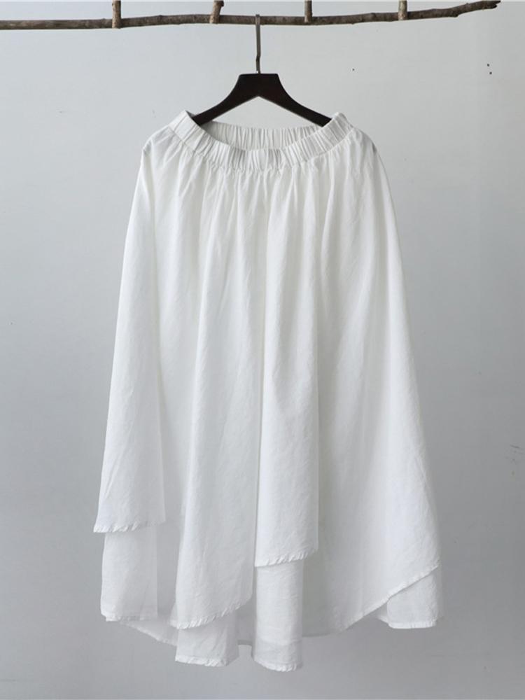 Johnature Женские винтажные нерегулярные юбки с эластичной резинкой на талии, летняя повседневная женская одежда, двойные хлопковые льняные юбки