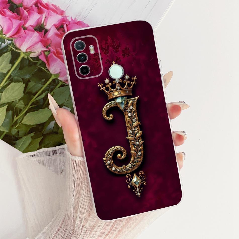 For OPPO A53 A32 A33 (2020) Royal Crown Initial Letter Couple Phone Case For Oppo A53 CPH2127 CPH2131 Soft Silicone TPU Bumpers
