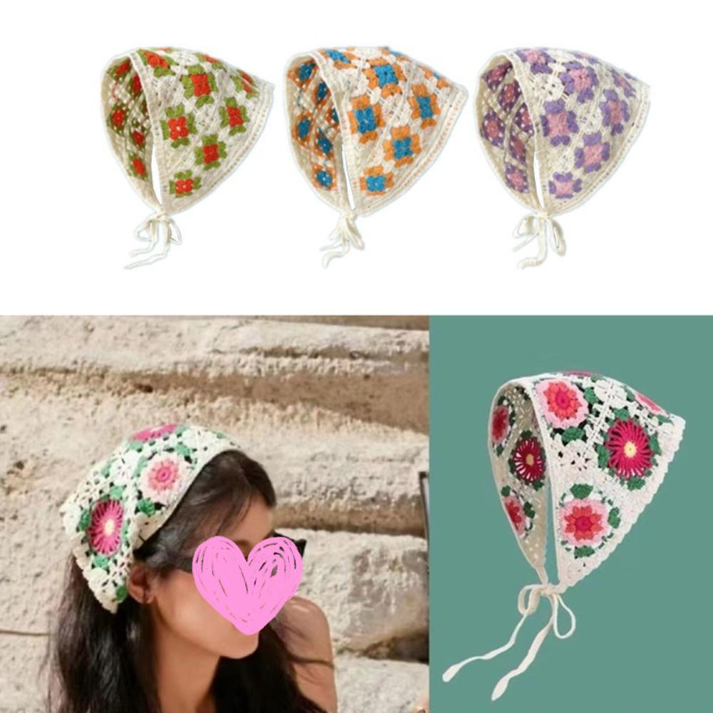 Little Daisy Knitting Flower Headband Triangular Turban Scarf for Spring Summer Outdoor