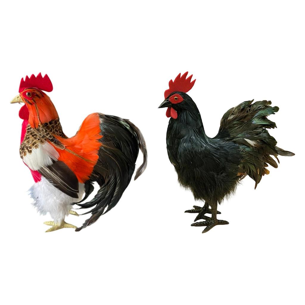 Simulation Model Artificial Feathered Chicken Ornament Farm Animal Statue PP Material Suitable for