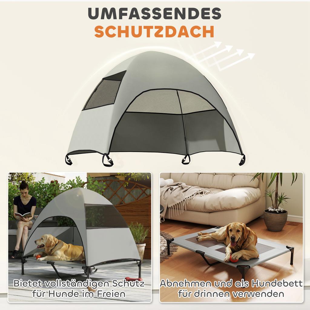 Outdoor Dog Bed with Canopy, Elevated Dog Bed for Large Dogs, 106 x 76 x 99 cm, Light Grey