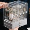 Прозрачная акриловая прозрачная коробка для хранения ювелирных изделий, бархатная подкладка, многослойный дизайн, органайзер для демонстрации ювелирных изделий, прозрачный кейс