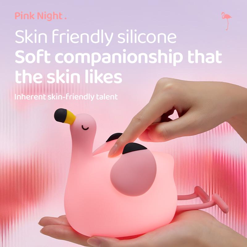 Pink Flamingo Night Light Rechargeable LED Romantic Atmosphere Light Three Levels of Brightness Adjustment Bedroom Bedside Lamp