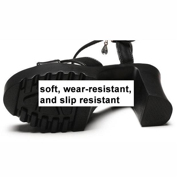 WTEMPO Women Large Size Roman High Heel Sandals Female Black White Casual Non Slip Korean Fish Mouth Sandals