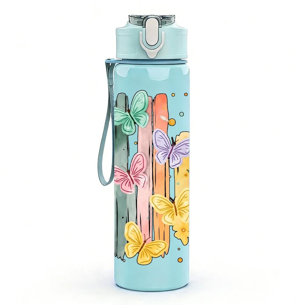 1PC Abstract Brush Stroke Paint Art 750ml Color Plastic Sports Water Bottle Leakproof Flip Straw Lid Suitable for Sports Office Home Use