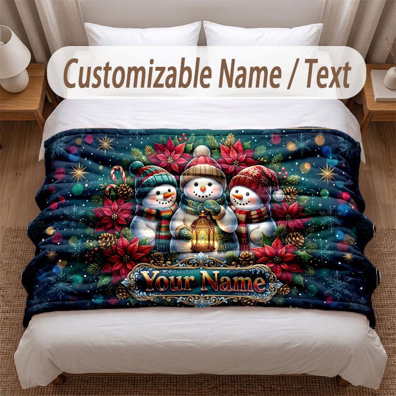 Winter Theme Soft Blanket Personalized Custom Name Text Print Warm Blanket Home Sofa Bedroom Decor