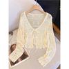 Spring-Summer Crochet Linen Tie-Front Cardigan Shawl - Women's Sun Protection Outerwear