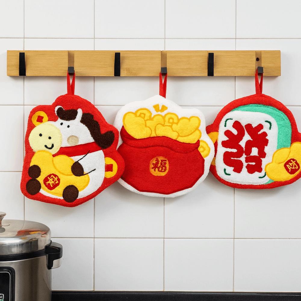 Absorbent Cartoon Hand Towel Quick Drying Spring Festival Towel Chinese New Year Towel  Household