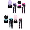 Kids Girls 3Pcs Sports Set U Neck Cross Back Keyhole Cropped Vest with Contrast Color Pants Shorts for Running Workout Yoga