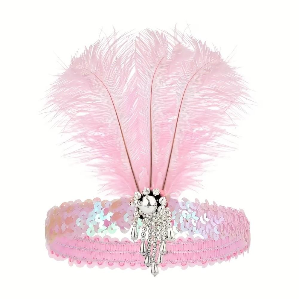 Retro Colorful Feather Headpiece Sequin Stage Performance Feather Headdress Decorative Hair Band Carnival Events