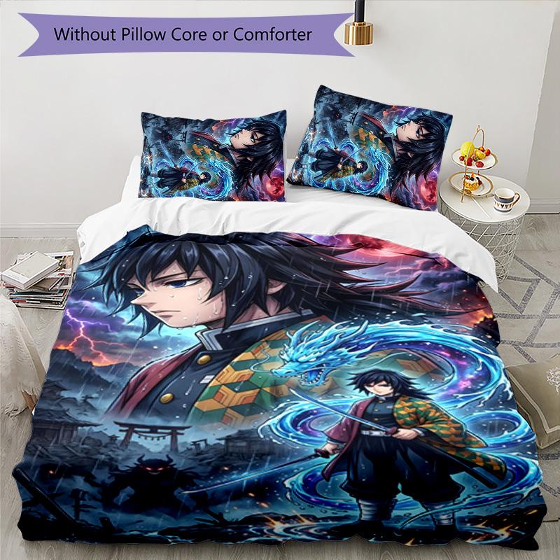 3pcs Tomioka Giyuu4 Design Cover Set - HD Printed Bedding with 1 Cover and 2 Pillowcases - Perfect for Home and Dorm Decor
