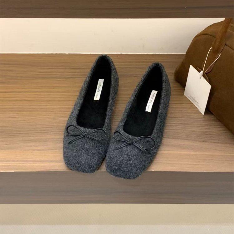 Квадратный нос на плоской подошве с бантом Doudou однотонные туфли Новая весна Французская замша нежные вечерние туфли