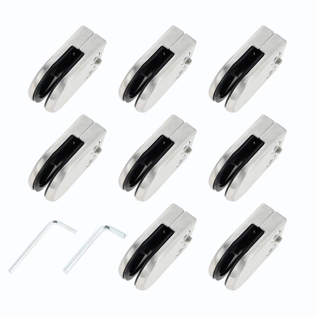 8pcs Stainless Steel Glass Clamps for 6-8mm/8-10mm/10-12mm Thickness Glass Support Brackets Clips with Hex Screwdriver