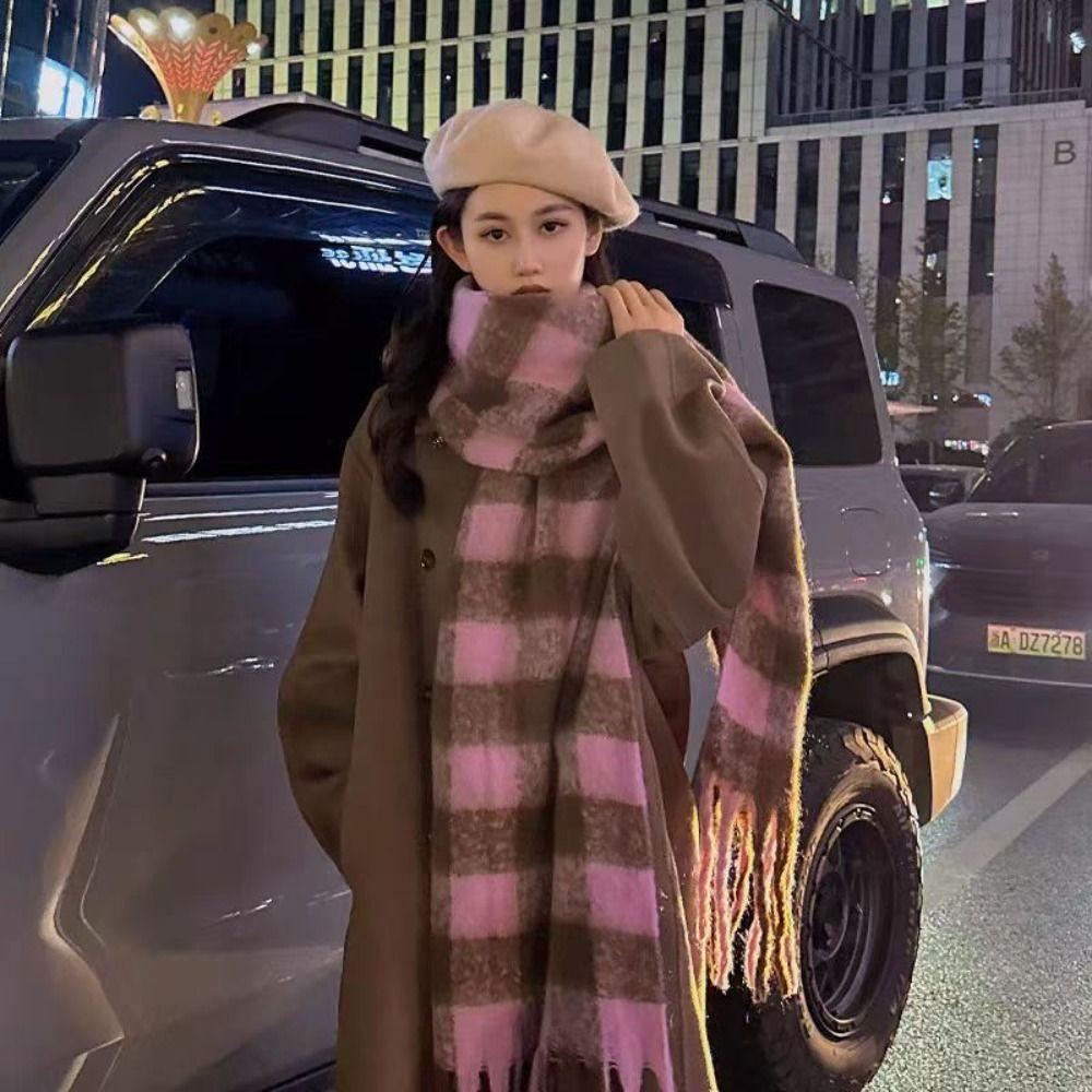 Warm Winter Cashmere Scarf Stripe Pattern Thickened Shawl Wrap New Long Tassel Scarves Women