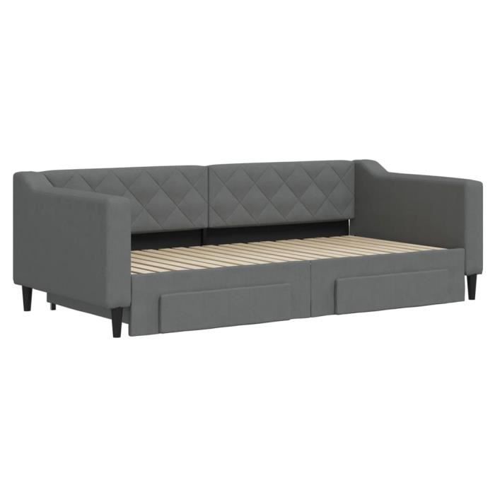 VidaXL Daybed with Trundle and Drawers Dark Grey 90x190 Cm Fabric 3197473