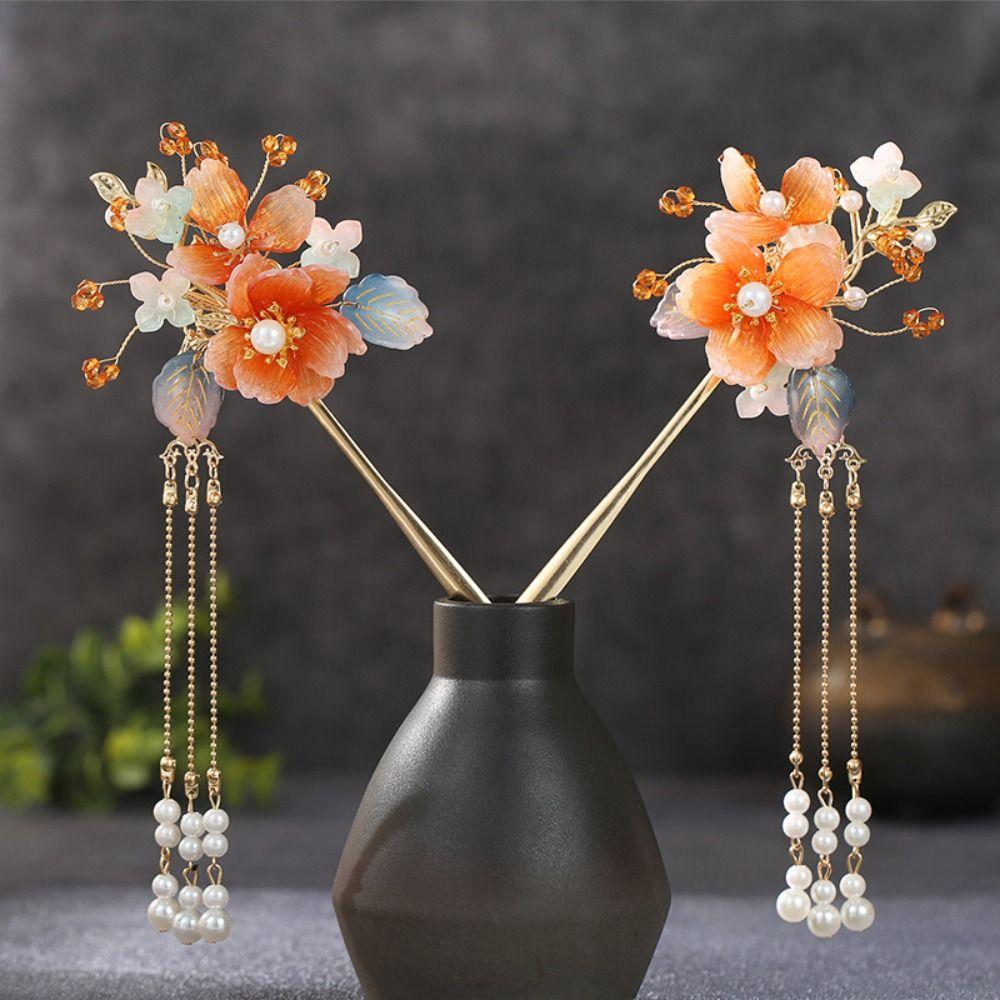 Flower Ancient Hair Stick Sets Tassel Wedding Hair Accessories Antique Bridal Headwear  Cheongsam