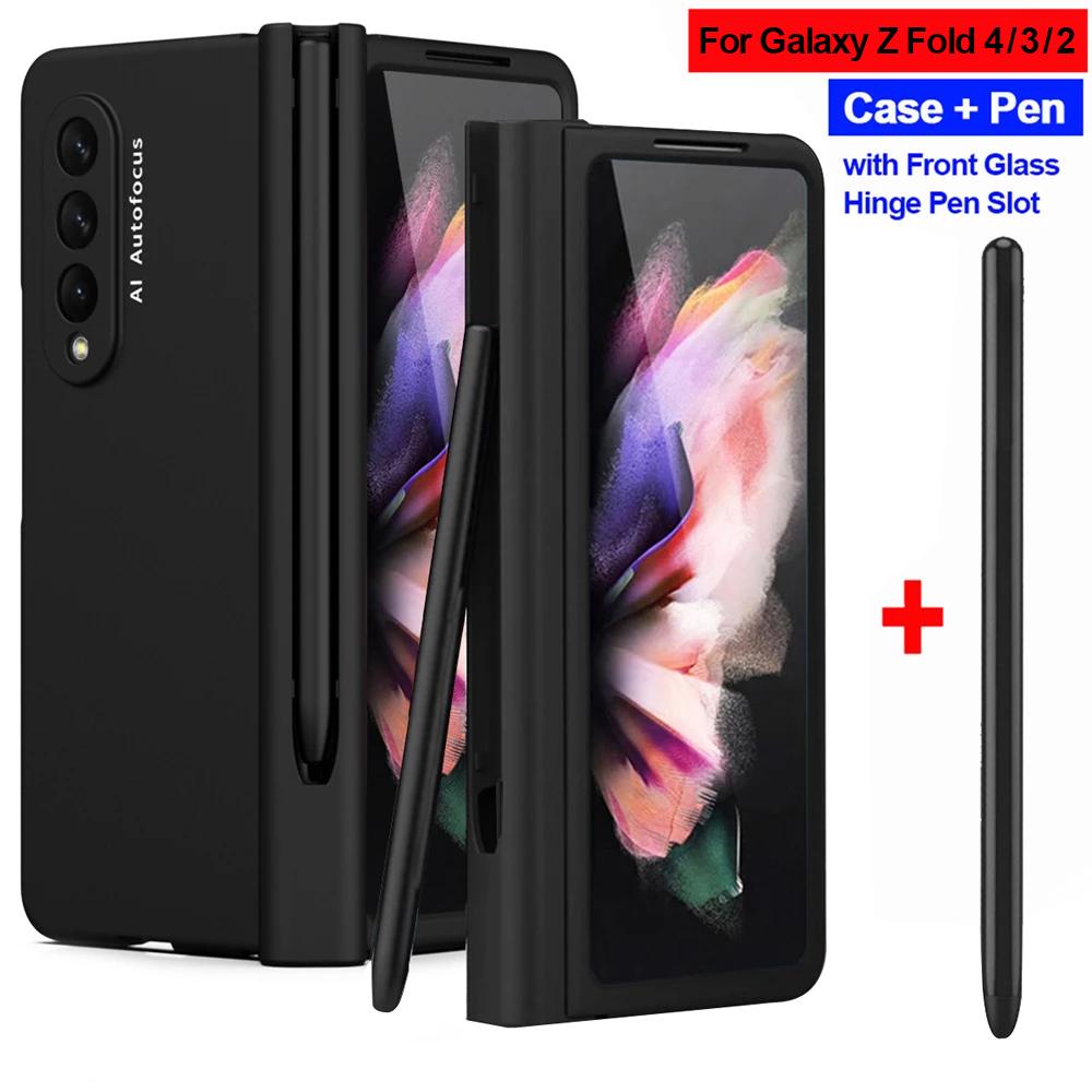 С шарниром для сенсорной ручки, полная защита, чехол для Samsung Galaxy Z Fold 4, 5 г, чехол с гнездом для ручки, стекло на переднем экране, Z Fold 4, крышка