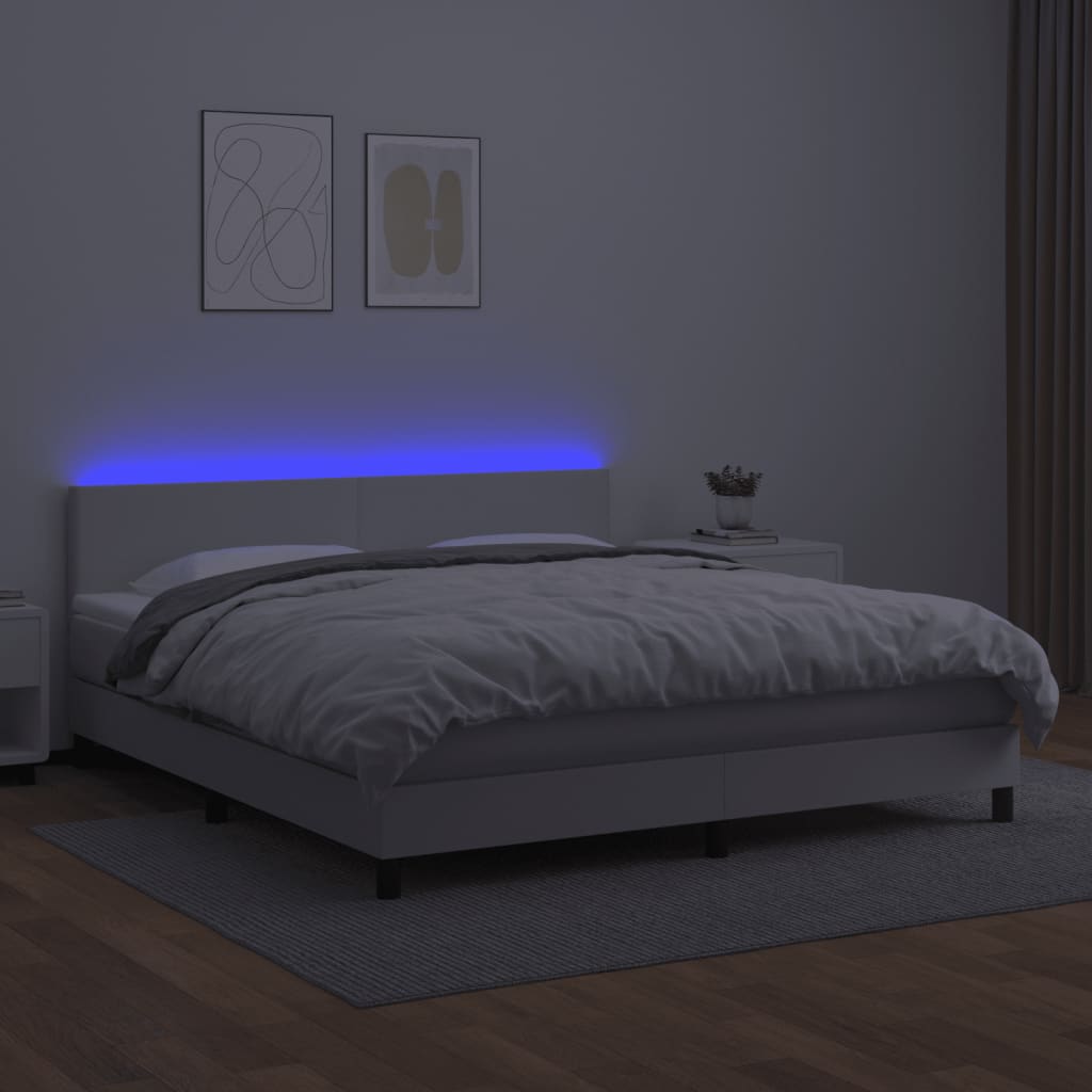 Vidaxl Łóżko Kontynentalne Z Materacem I Led, Biała Ekoskóra 180X200Cm