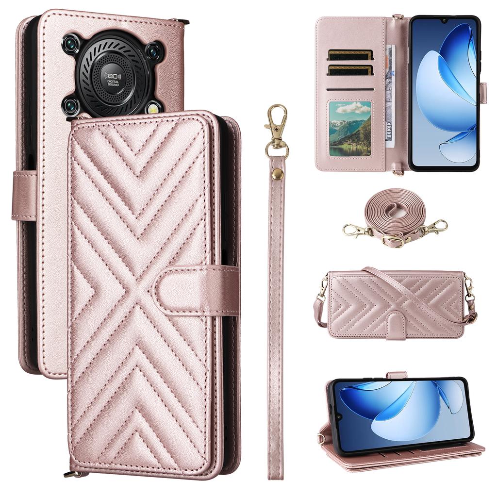 For Oukitel C60/C60 Pro Case with Shoulder/Wrist Strap Leather Phone Cover Stand Wallet