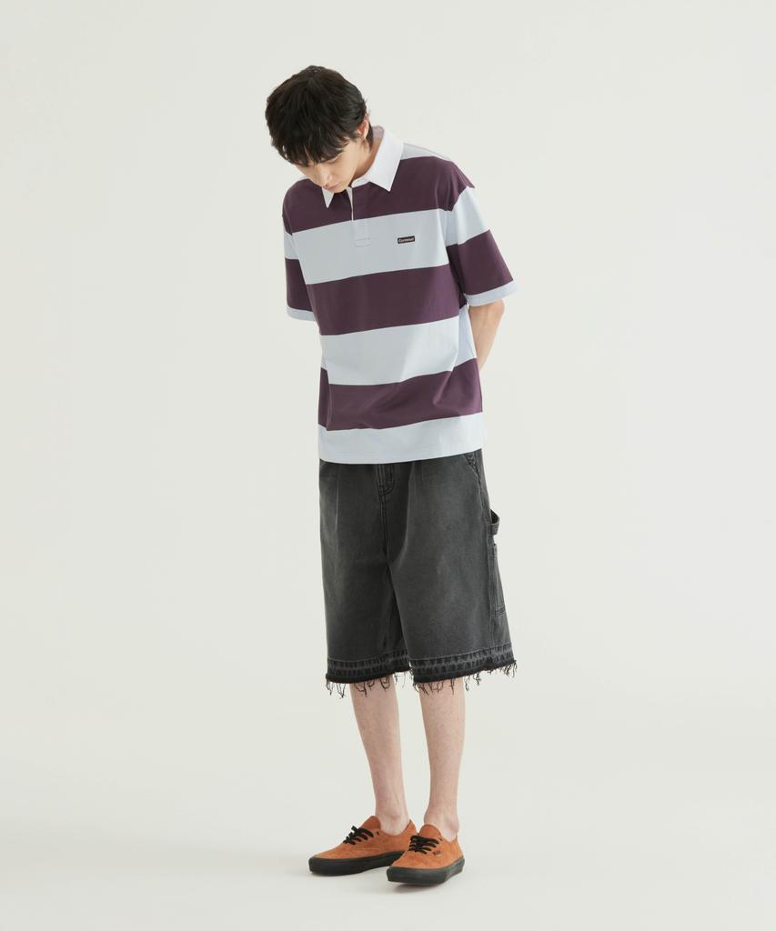 COVERNAT Striped Rugby Collared T-Shirt Yellow