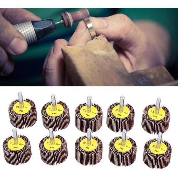 10x Roues à lamelles abrasives Ø40×25×6 mm, tige 6 mm – Meule de polissage pour perceuse (AIMOONSA)