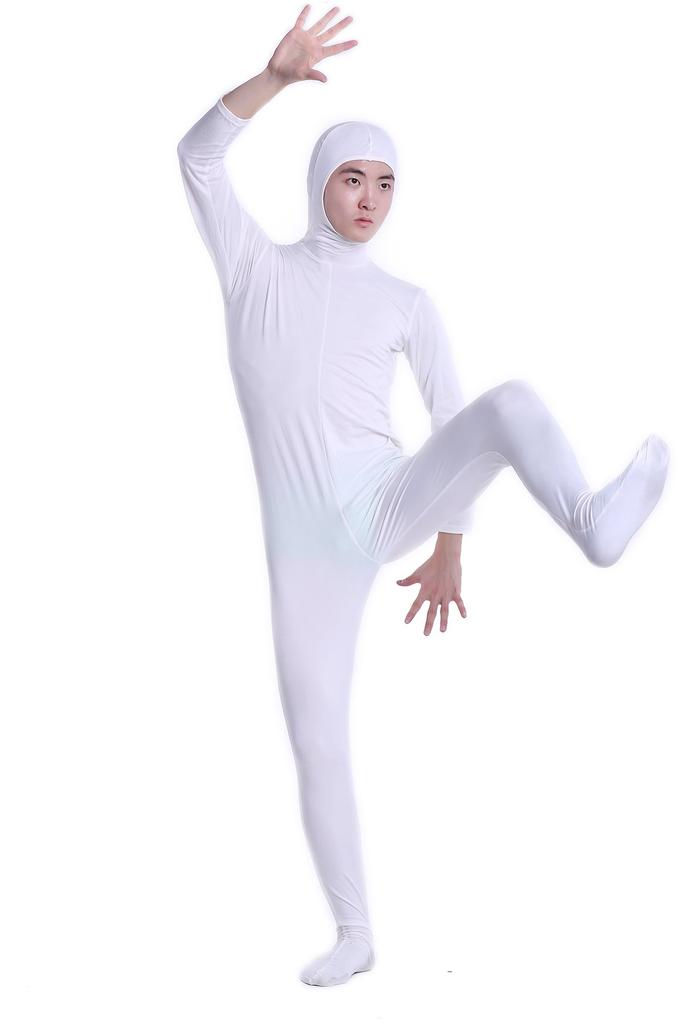 Omoshiro Club Zentai XXS Подходит для 120 см - 130 см Открытый костюм-кигуруми, Костюм на все тело, Белый, Детский размер, Высокий, Лицо, (SS03-2H)