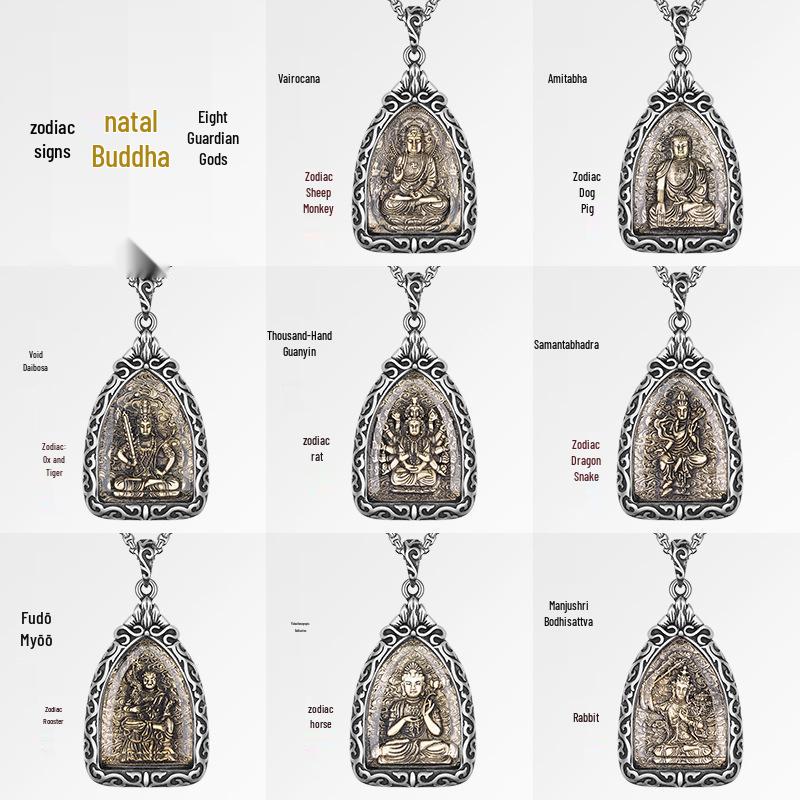 Stainless Steel Zodiac Necklace with Eight Guardian Deities
