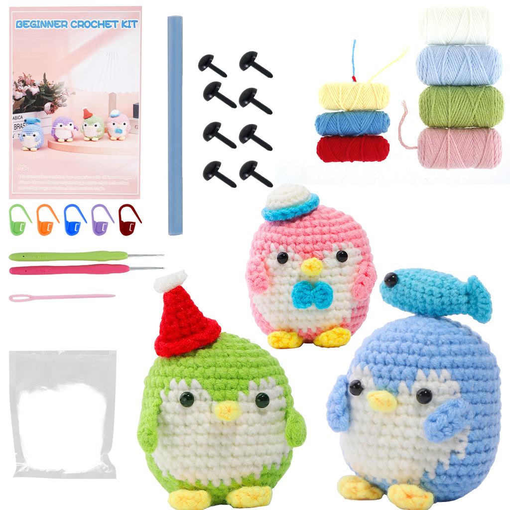 3Pcs Crochet Kit for Beginners Complete Crochet Knitting Kit Adorable Animal Crochet Starter Pack DIY Crochet Craft Kit