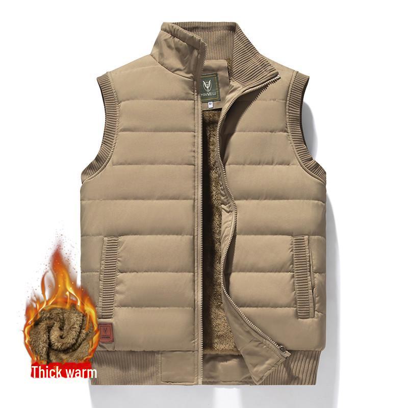 Men's Waterproof Thickened Velvet Stand-Up Collar Windproof Vest, Loose Fit for Dad, Large Size Warm Waistcoat