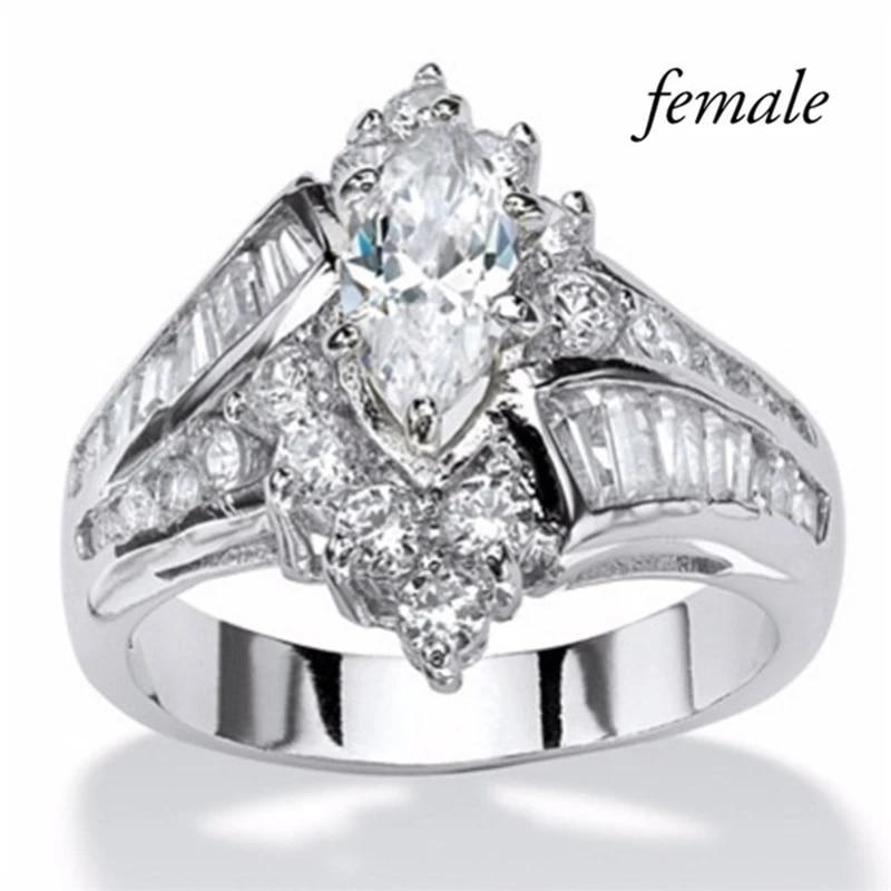 Модные кольца для пар, женские кольца с кристаллом маркизы и цирконием, мужские два ряда, кольцо с камнем CZ из нержавеющей стали, модные украшения для влюбленных