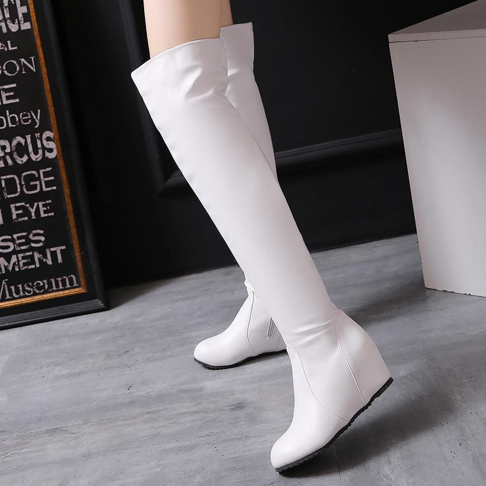 Модные Сексуальные Узкие Ботфорты Женские Внутренняя высота Танкетка Длинные Сапоги Высокий Каблук Сапоги Выше Колена Боковая Молния Женские Ботинки Обувь 34-43