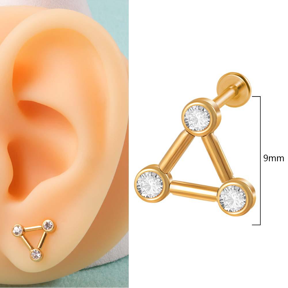 Титан G23 и сталь 16G Кольцо для губы-треугольника с драгоценным камнем CZ, серьга-кристальный кластер